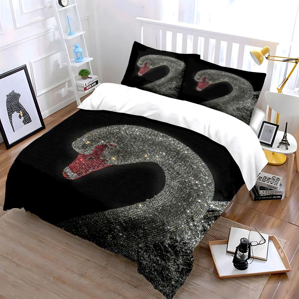 Sparkly swan on black. Bedding sets Duvet cover sets Duvet covers Pillowcases(1* Duvet Cover 2* Pillowcases without duvet insert)