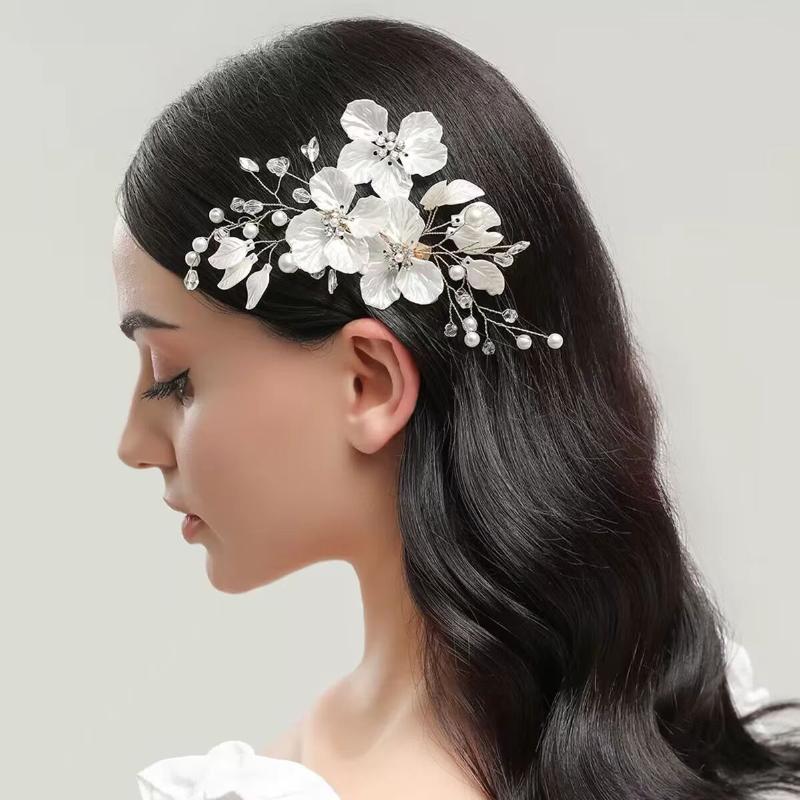 Pearl Rhinestone Flower Wedding Hair Clip Hair Accessories For Women Beaded Hairpin Hair Ornaments Jewelry Bridal Headpiece