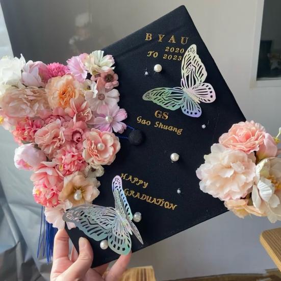 1 Set Artificial Flowers Graduation Decorations Flower Kit DIY Assorted Cap Stickers Glitter Number