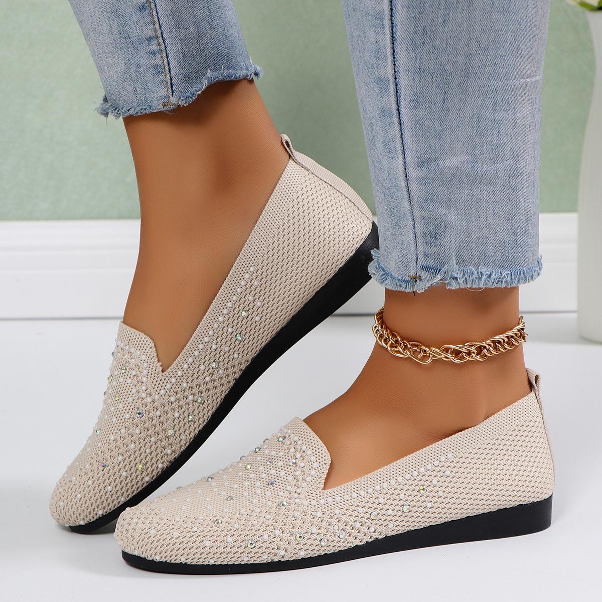 Женские туфли на плоской подошве 2024 года новые удобные мокасины из сетчатой ткани дышащие повседневные туфли для женщин мягкая подошва трикотажные однотонные кроссовки для женщин 36 бежевый 3626₽