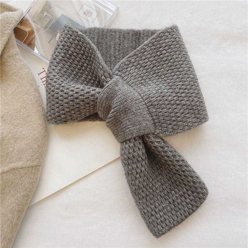 New Style Lazy Small Scarf Cross Scarf for Women Knitted Korean Version Versatile Warm Solid Color Autumn and Winter Small Scarf