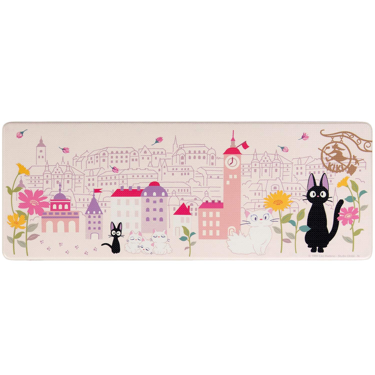 

Senko Kiki s Delivery Service Flower Town Wipeable PVC Kitchen Mat, Approx. 45 x 120cm, Pink, Character Jiji, Cat, Ghibli Design, 60607