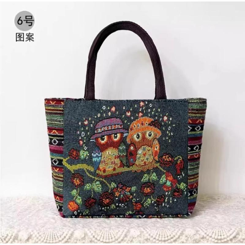 Canvas bag, women's large-capacity double-sided embroidered animal handbag, mommy bag, go shopping, handbag
