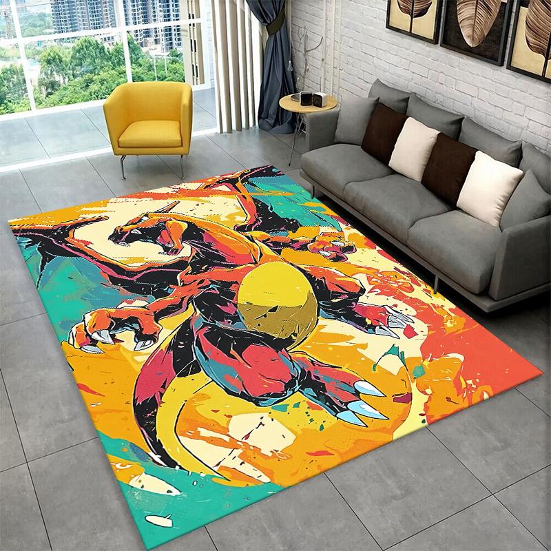 Cartoon Charizard Pokemon Non-Slip Area Rug for Living Room,Bedroom,Playroom,Soft Carpet Floor Mat Home Decor Rug Kids Room