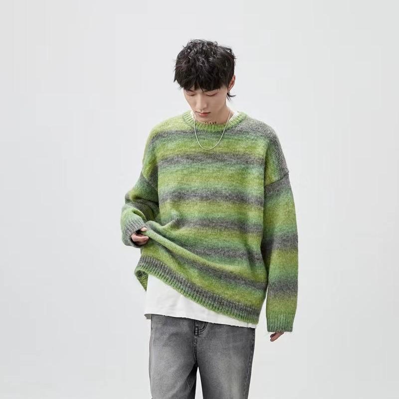 Mohair Sweater Men's Long-sleeved Men's Knitted Sweater Loose Striped Clothes Men's Wool Sweater Couple Coat Versatile