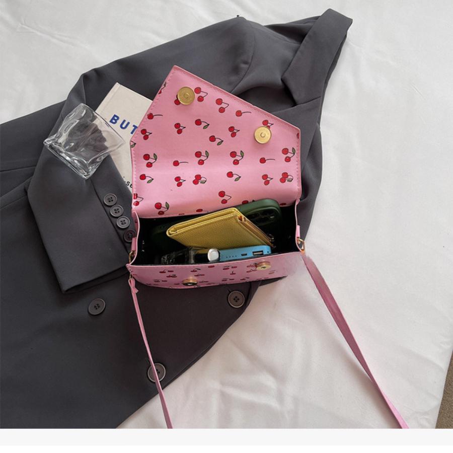 Borsa a tracolla quadrata in ecopelle con stampa ciliegie per donna, borsa a spalla carina
