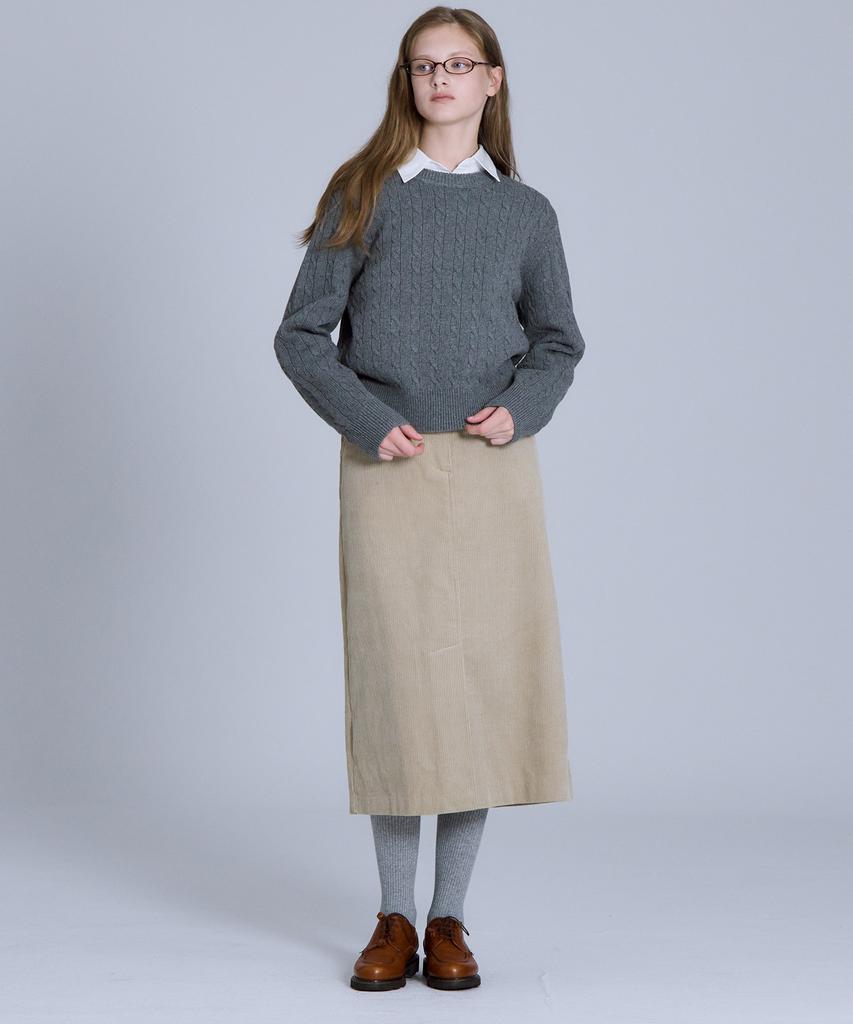 BASIC HOUSE Women'S Cable Round Neck Crop Knit Grey Lykt7201