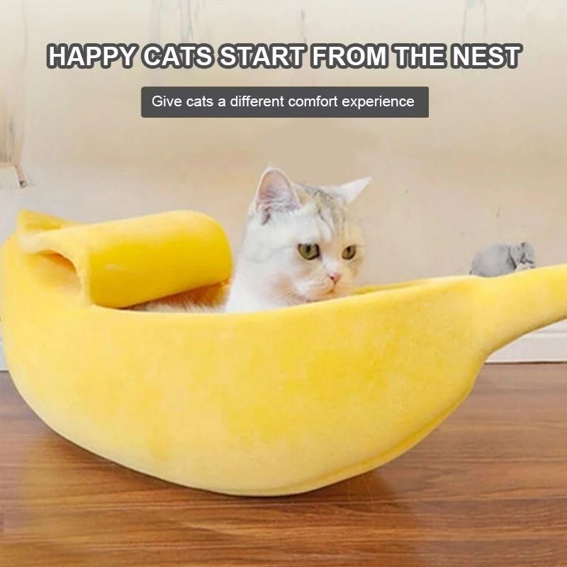 Bananowe legowisko dla kota słodka mata dla kota łóżka ciepły, trwały przenośny kosz dla zwierząt hodowla poduszka dla psa artykuły dla kotów