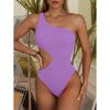 One-piece Triangular Swimwear Women's Wrinkled Cloth Fashionable One-shoulder Solid Color Waist Swimsuit