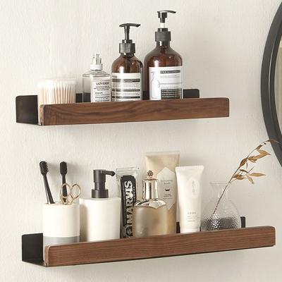 Two Installation Methods Wooden Bath Storage Rack Wall-Mounted Toilet Organizer  Sink