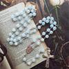 Meditation Gift Blue Jades Bead Cross Rosary Women Men Praying Supplies