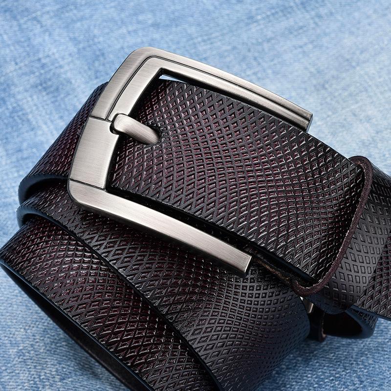Men'S Belt Two-Layer Pin Buckle Leather Belt 100 Pure Cowhide Youth Learning Casual Overalls Belt