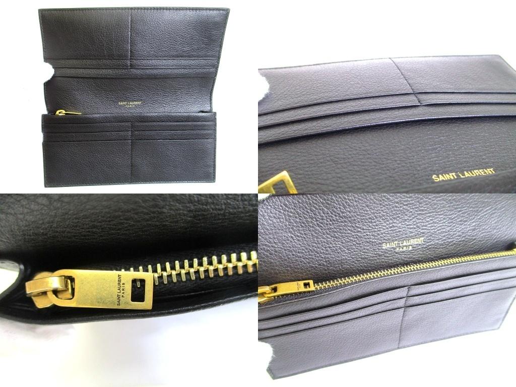 Authentic Saint Laurent YSL Tiny Monogram Black Grain Leather Flap Long Wallet #b150  Seller refurbished