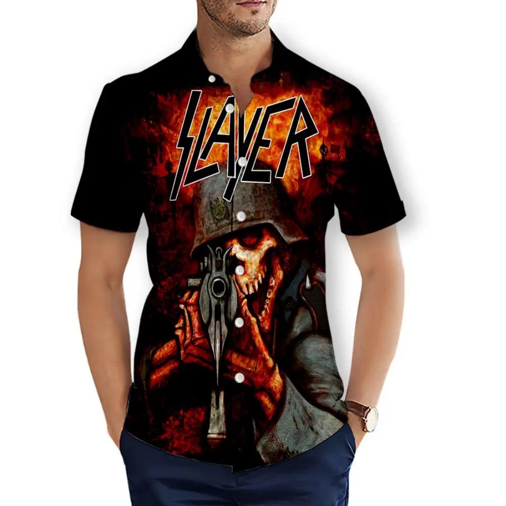 CAVVING Stampa 3D BAND SLAYER Camicie Casual alla Moda da Uomo/Donna Maniche Corte Ampie Traspiranti T01