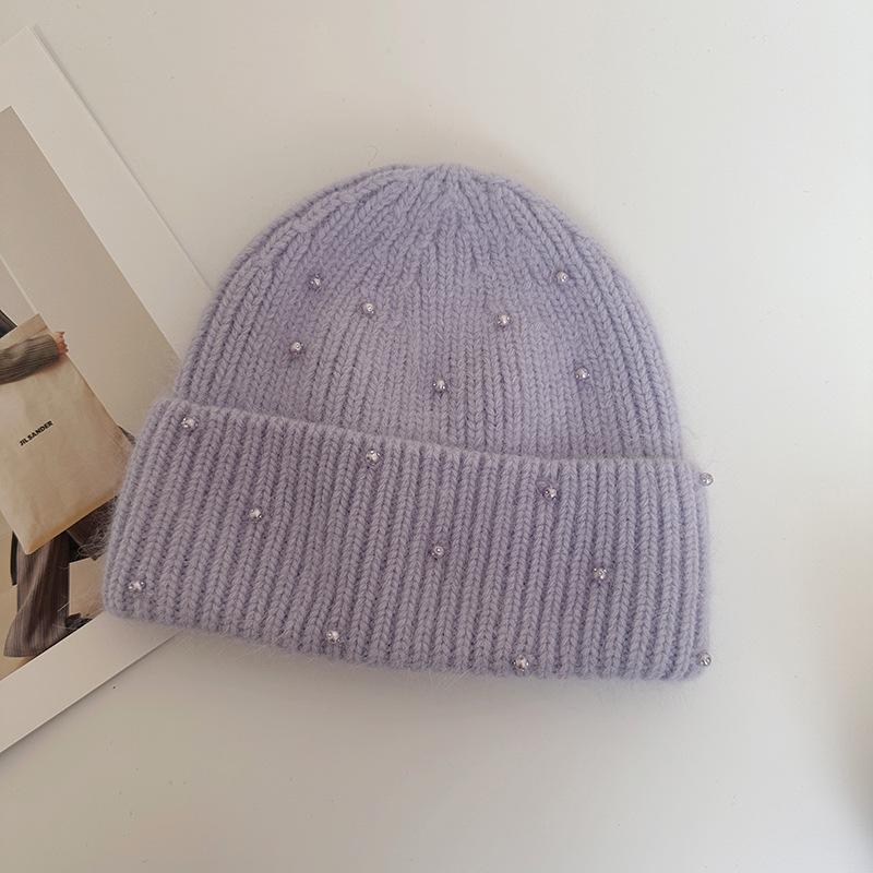 Neuer Perlen-Kaninchenhaar-Strickhut Damen Winter Outdoor Warm Mode Ohrenschützer Wollmütze