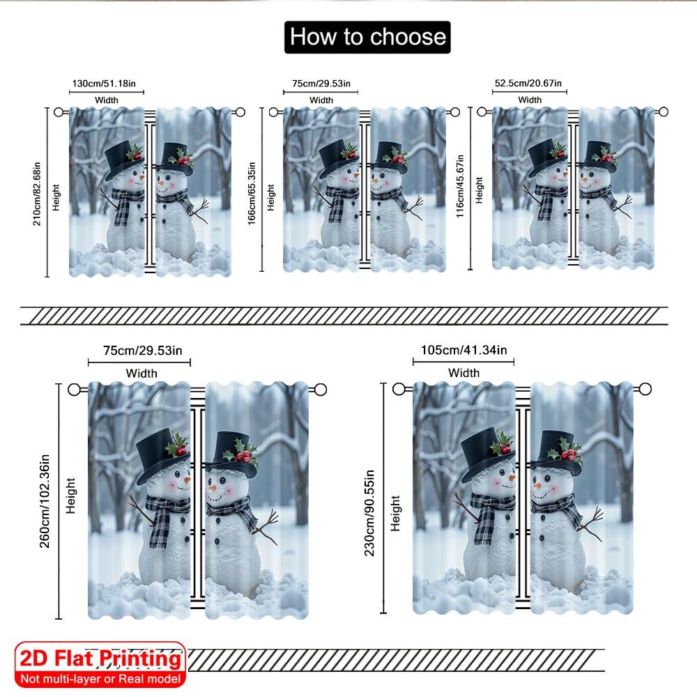 2pcs 2D Flat Printing Christmas Curtain Cute Snowmen Christmas Watercolor Polyester Without Electricity Holiday Decorations Use