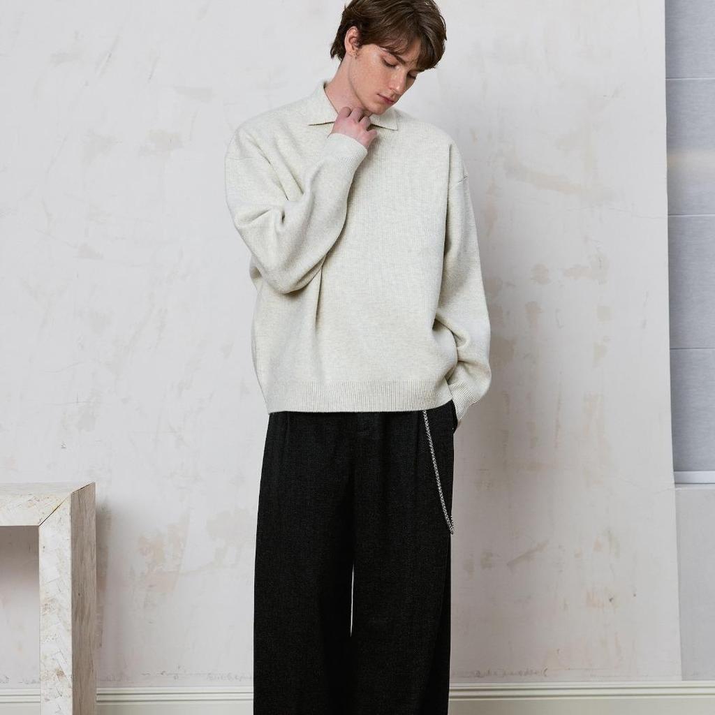 Men's Slim Fit Lapel Polo Knit Sweater - Long Sleeve, Trendy Korean Style for Autumn and Winter