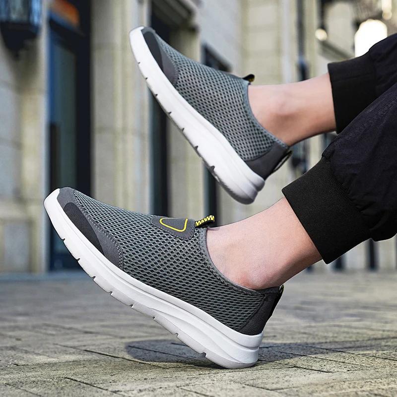 BKQU Sommar Herrskor Andningsbara Meshskor Lätta Vandring Promenad Casual Skor Slip-On Körning Herr Loafers