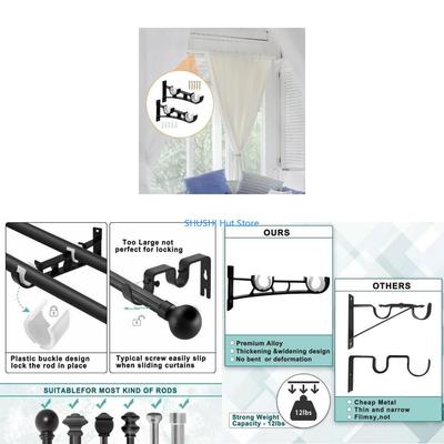 Curtain Rod Bracket,Adjustable Curtain Rod Holder,Double Curtain Brackets Wall Mount Curtain Rod Hook for Living Room D57B