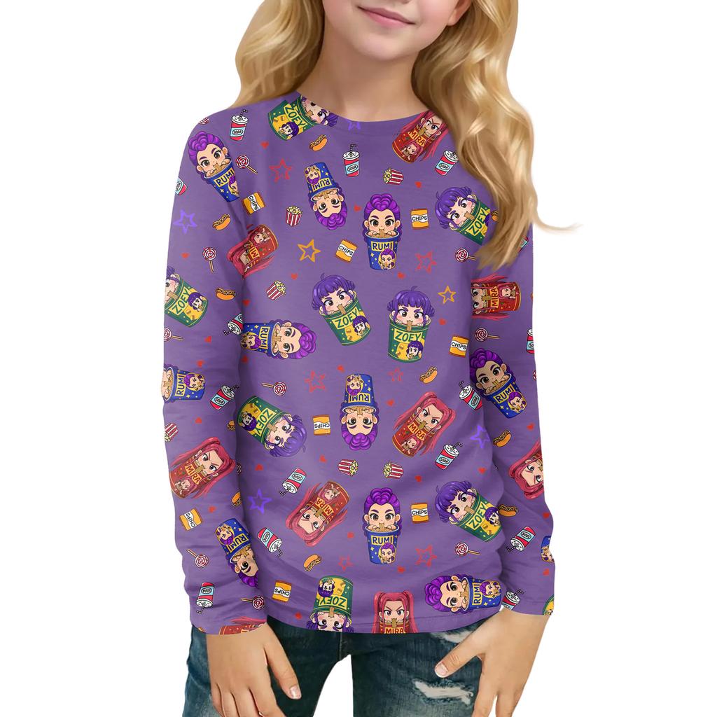 Children's Witch  Printed Long Sleeved Round Neck Top With Floral Print For Daily Casual T-shirt