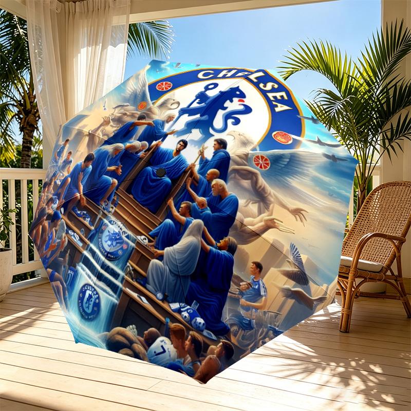 Parasol z nadrukiem Chelsea F.C. Automatyczne otwieranie i zamykanie, Przenośny składany parasol, na zewnątrz, do dojazdów, na wycieczkę kempingową, Idealny prezent urodzinowy