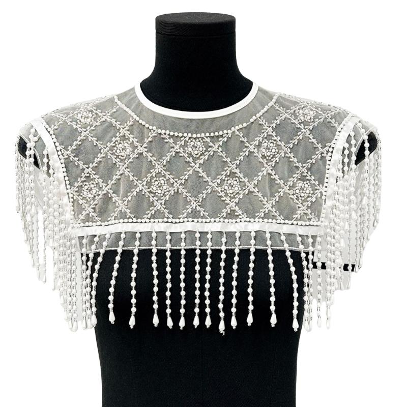 Elegant Chinese Theme Lace False Collar Shawl With Pearls Fringed Beadwork Cloud Shoulder Wrap For Traditional Event 1