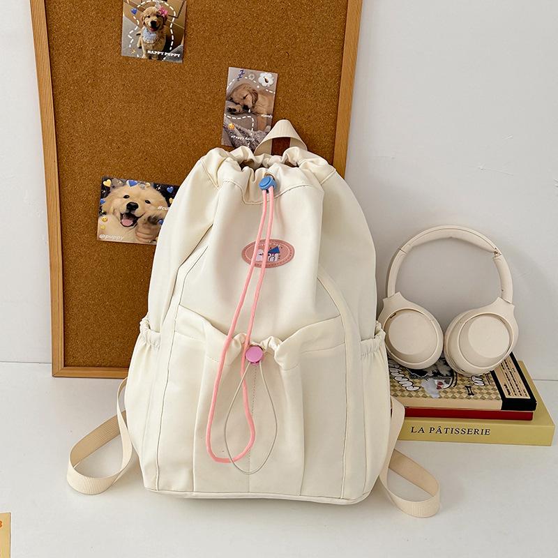 New backpack solid color simple fashion versatile schoolbag college student class drawstring bundle bag commuter travel bag