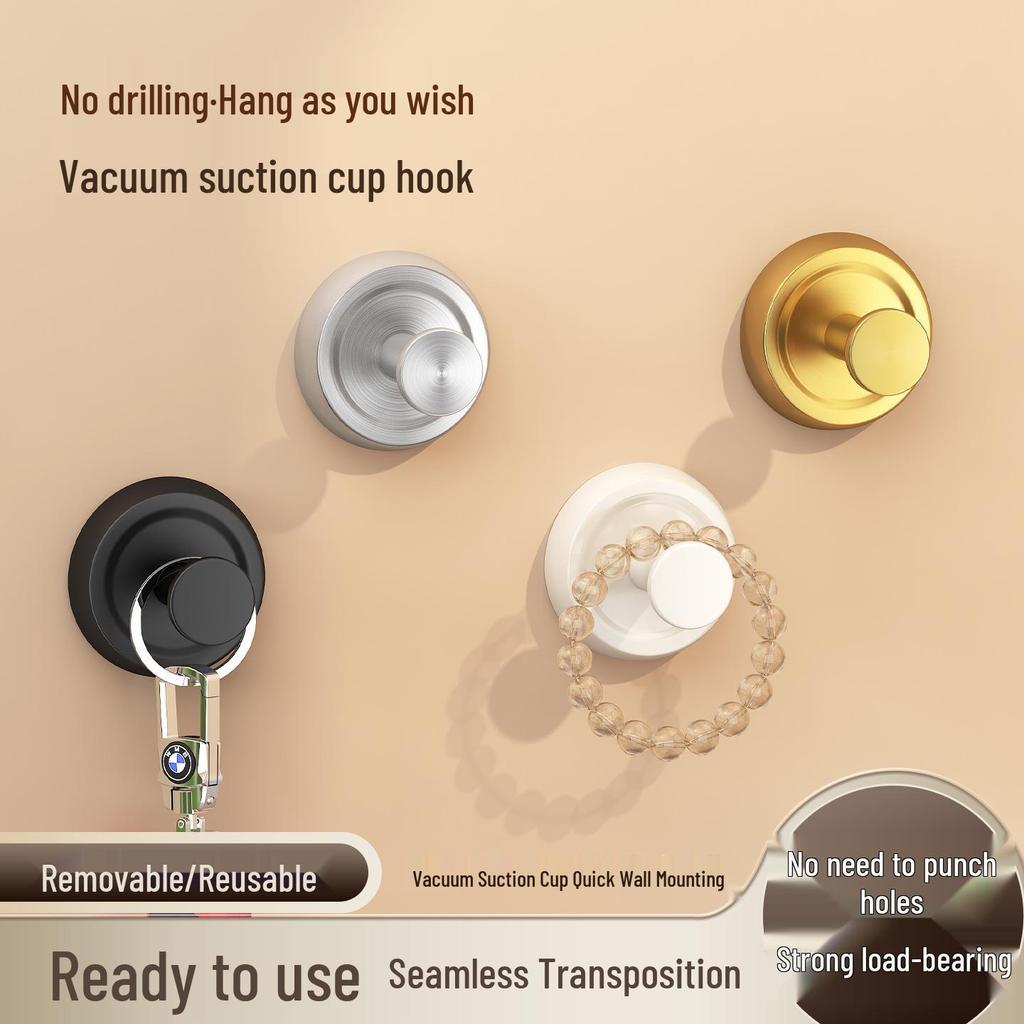 Stainless Steel No-Drill Suction Cup Hook for Kitchen & Bathroom Towels and Clothes