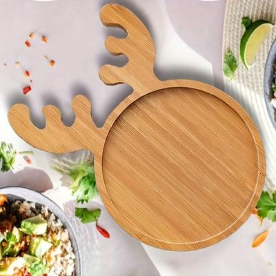 Bandeja de Bambú con Reno Navideño - Mini Plato de Servir para Sushi, Fruta y Aperitivos | Exhibidor de Postres Reutilizable