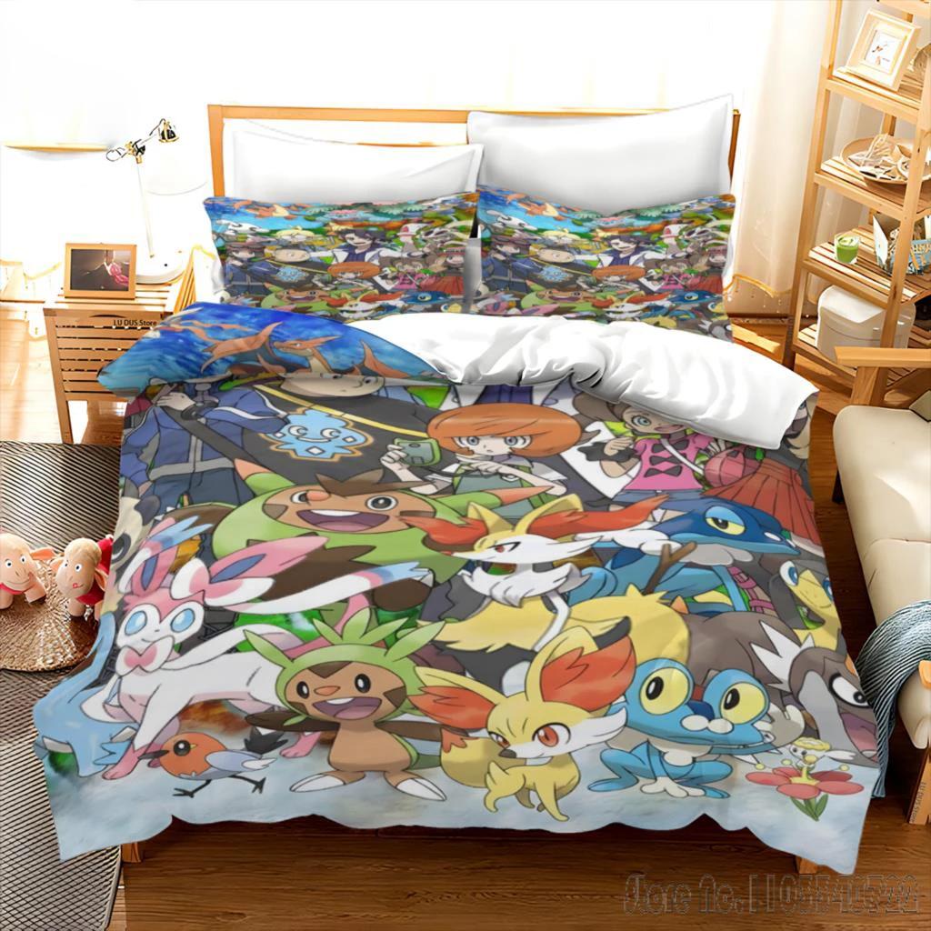 

Pokemon Bedding Set Cartoon Anime Children Bedroom Quilt Cover Boy Girl Bedclothes Single Double King Pikachu Duvet Cover Gift US King(264*228cm)3pcs