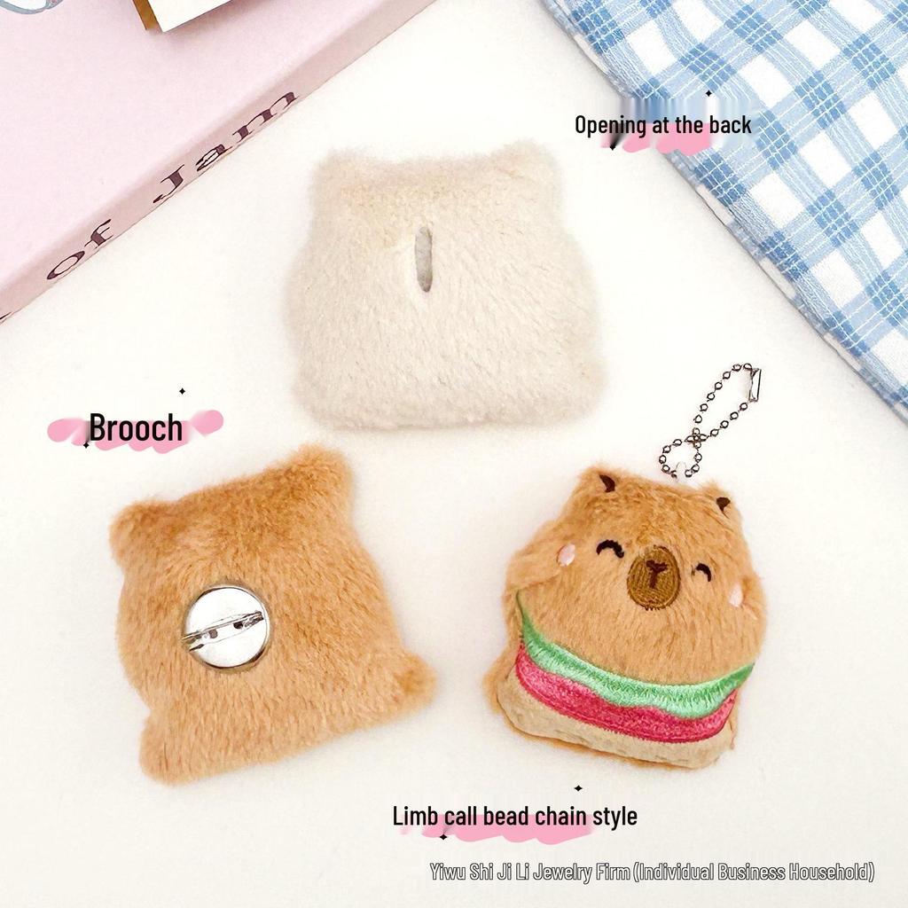 Cute Shy Capybara Plush Keychain: Cartoon Hamburger Design for DIY Clothing, Shoes, and Hat Accessories
