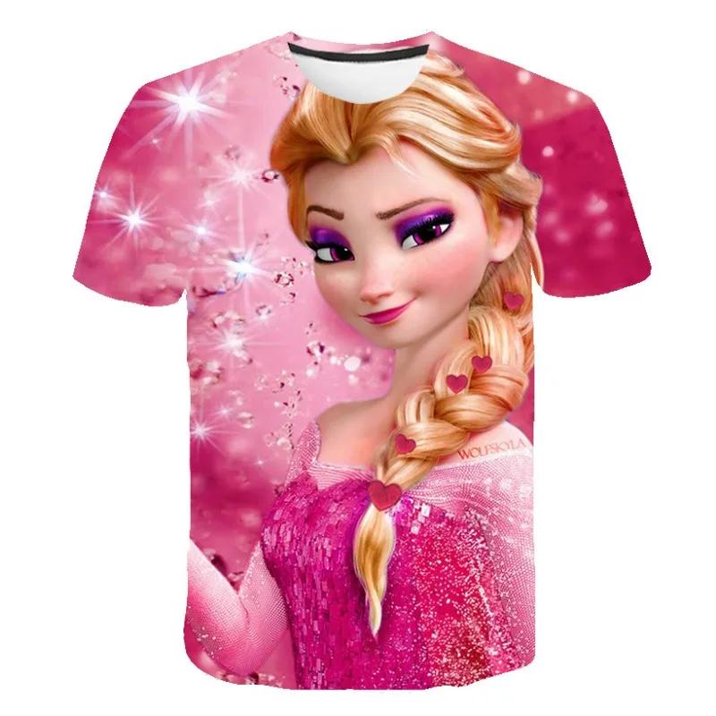 2026 New Summer Disney Frozen 3d Print T-Shirt Anna Elsa Printing Girls Tops Frozen Snow Queen Anna Elsa Cartoon Print Shirts