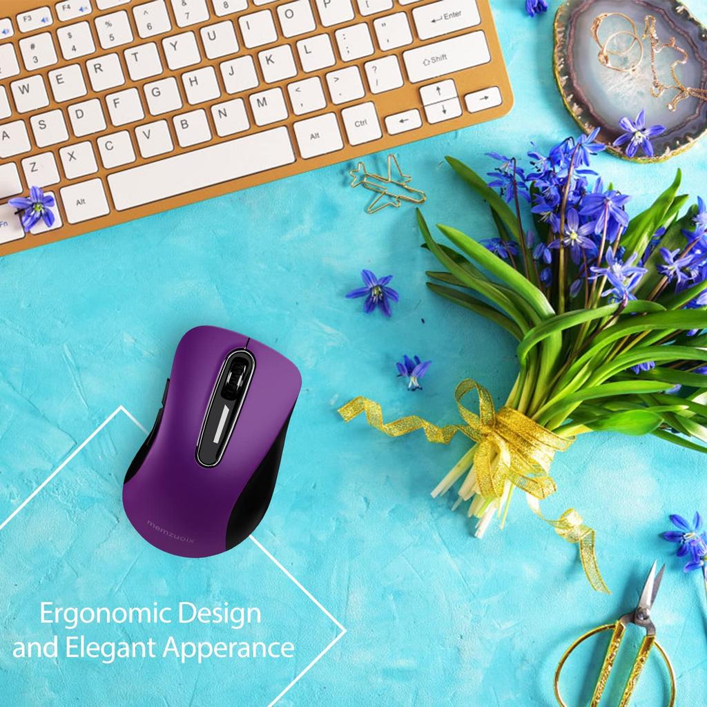 Memzuoix Wireless Mouse Ergonomic Design with USB Receiver 1200 DPI Compatible with Purple Wireless Mouse 2.4G 5-Button Laptops/Desktops/Macs/PCs
