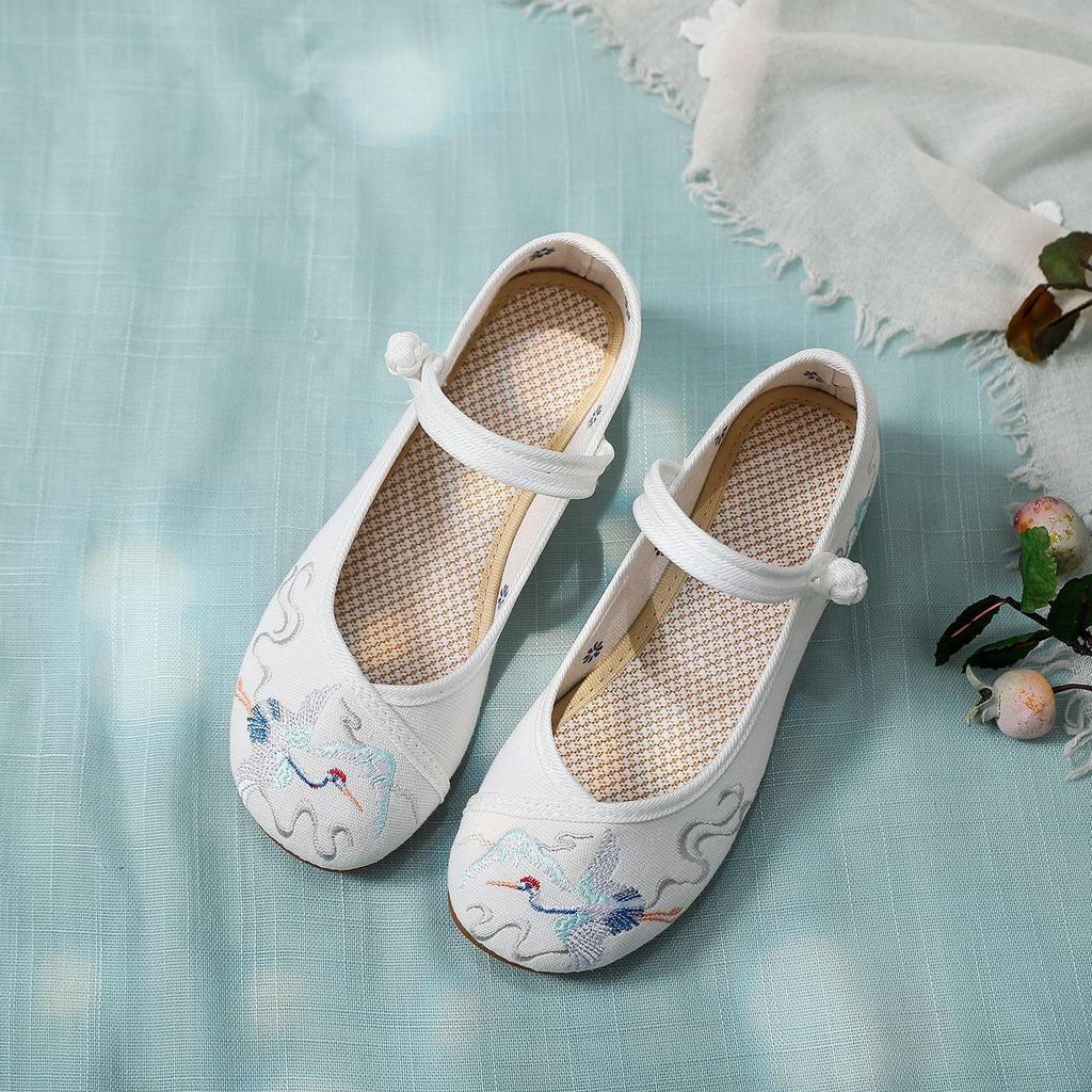 Lingyunhe Ethnic Embroidered Cowhide Soft Sole Dance Shoes for Women