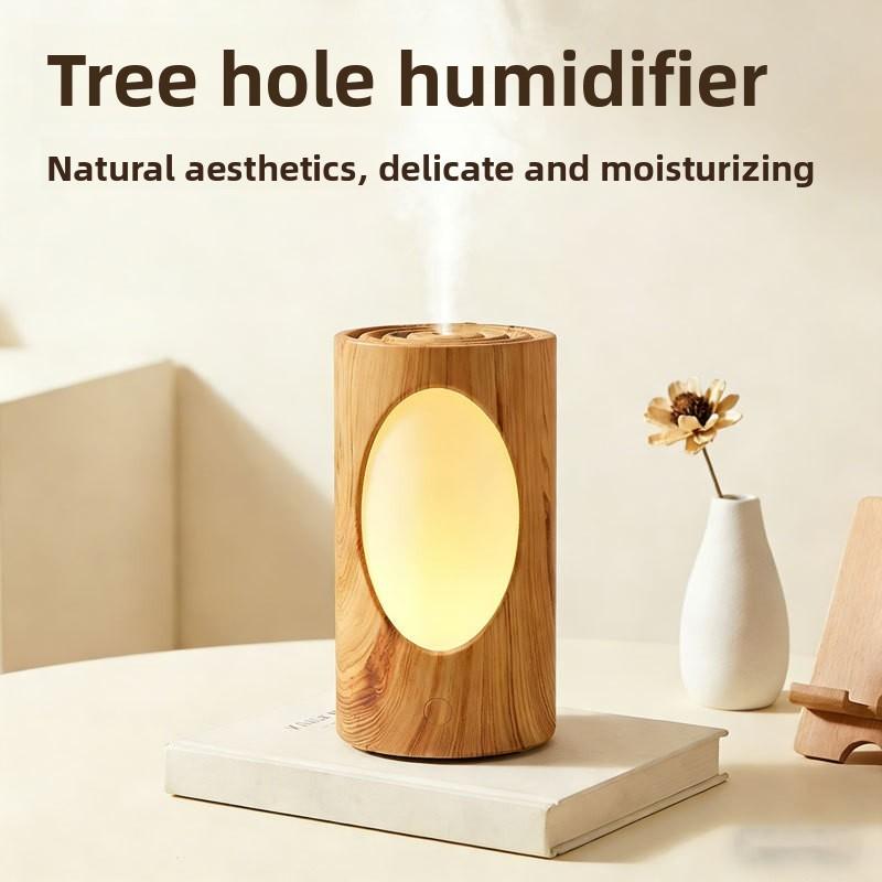 Tree Hole Humidifier Usb Night Light With Wooden Texture For Bedroom Home Use