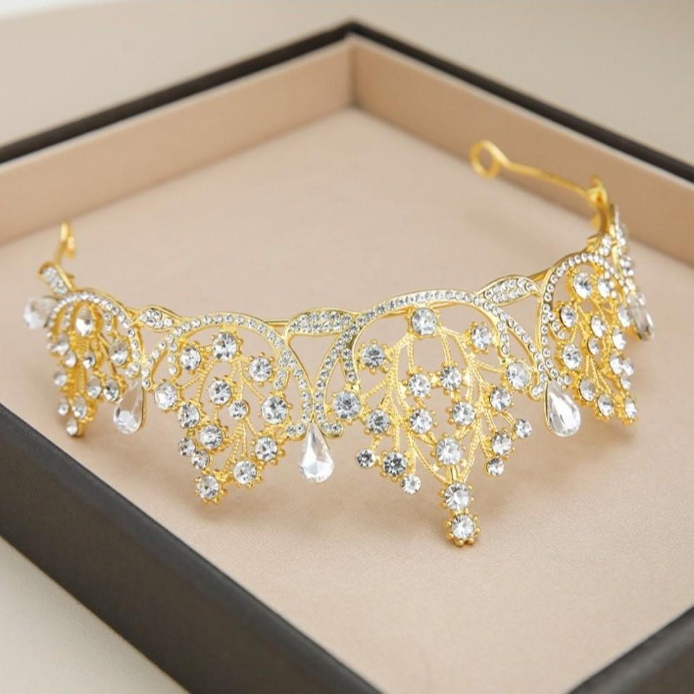 Gold Princess Tiara Shiny Rhinestone Crown Vintage Baroque Crown  Women