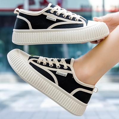 Fashion Canvas Shoes Large Women's 2024 Autumn New Low Top Versatile Thick Sole Sports Shoes Shallow Mouth Breathable Casual Shoes