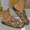 Fashion Fashion Women Shoes Leopard Print Mules Slippers Women 2025 Large Size Platform Clogs Shoes Woman Buckle Design Half Slippers