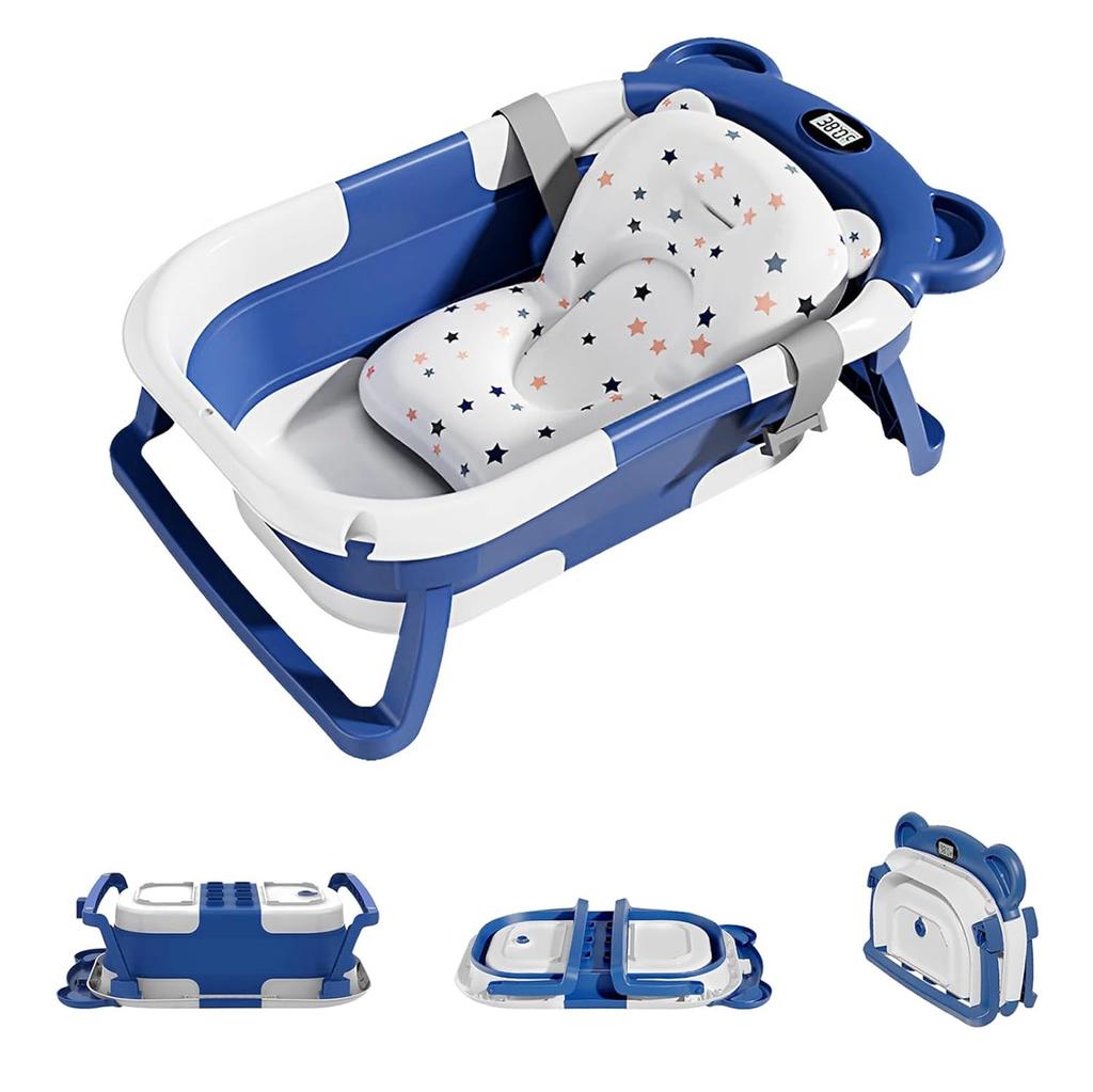 Ubravoo Baby Bathtub with Thermometer To Control Water Temperature, Foldable Toddler Bathtub with Soft Cover, Suitable for Newborns 0-24 Months