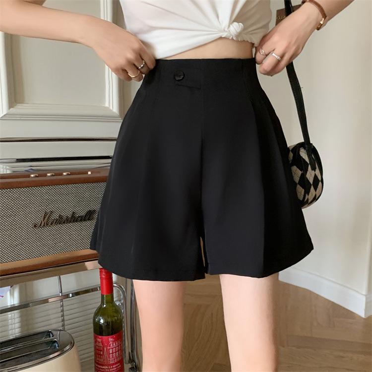 2024 Herbst/Winter Damen High Waist Schwarz Weitbeinige Anzugshorts - Schlankmachend, Trendig, Freizeitkleidung