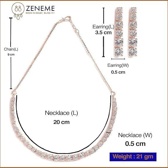 Jewellery Set Classic Style AD/American Diamond Studded Rose Gold Plated Handcrafted Circle Necklace Set for Women & Girls