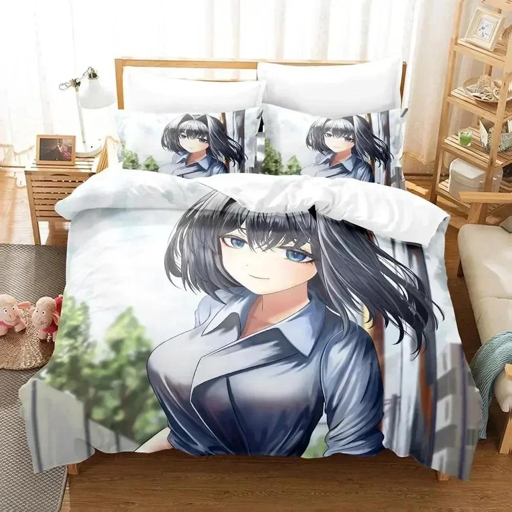 3D Print Anime Ouro Kronii Bedding Set Printed With Pillowcase Bed Duvet Cover Soft Queen King Size Bedclothes Home Boys Adult