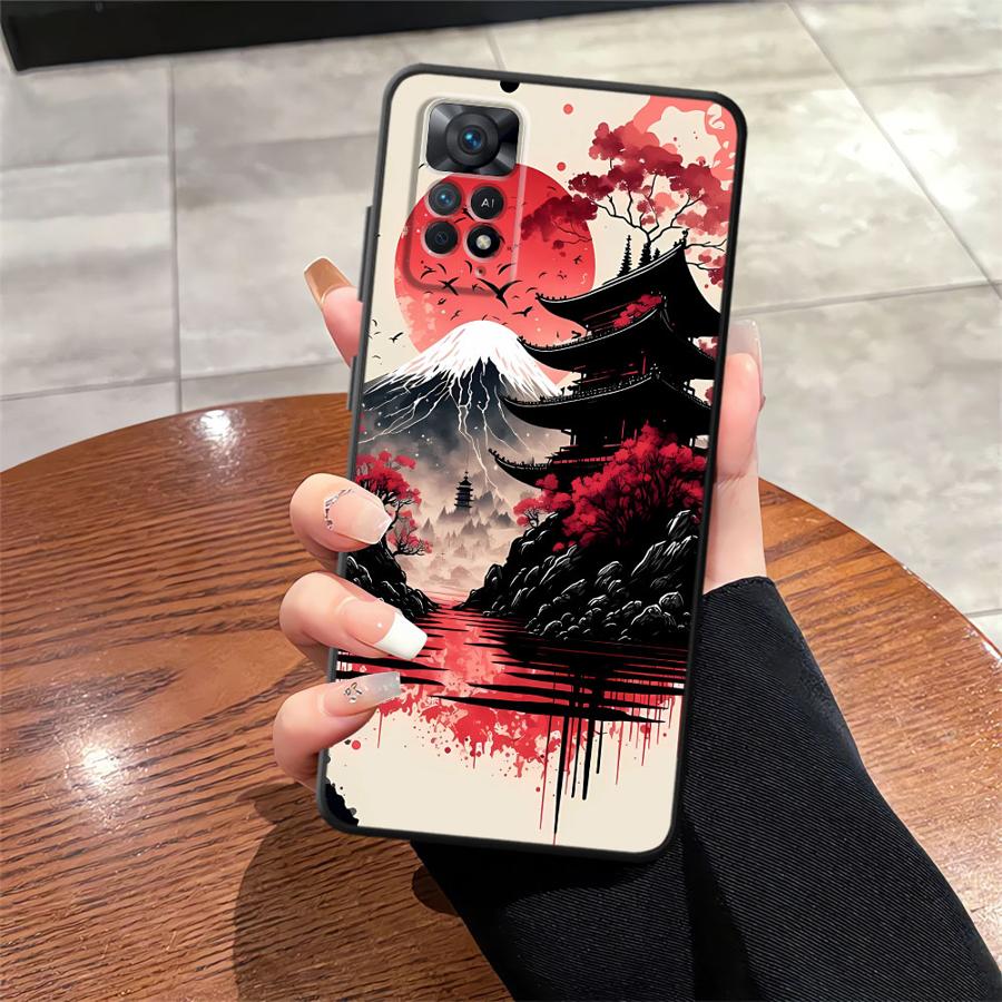 

Japanese Ancient House Painting Case for Xiaomi Redmi Note 11s 7 8 9S 10S 13 14 Pro Plus 9 10 11 12 Pro 12s Black Soft Phone Redmi Note 12 4G