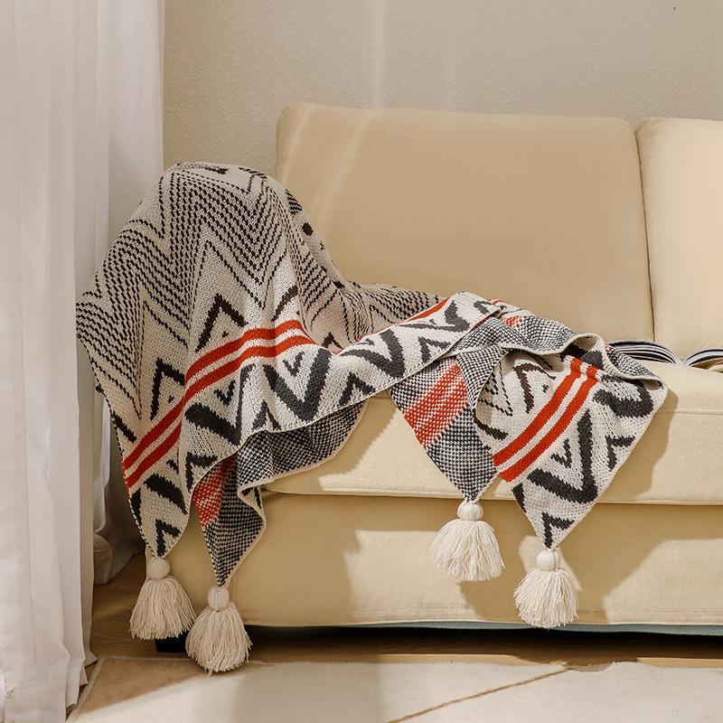 Boho Breeze Acrylic Throw Blanket Decorative Sofa Cover Blanket Thick Winter Small Bed Tail Throw Blanket Cozy Home Nap Blanket