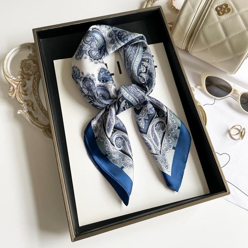 Elegant Silk Square Scarf Women - Lightweight Neck Wrap Sun Protection Stylish Accessory In Navy Blue Black Beige Red