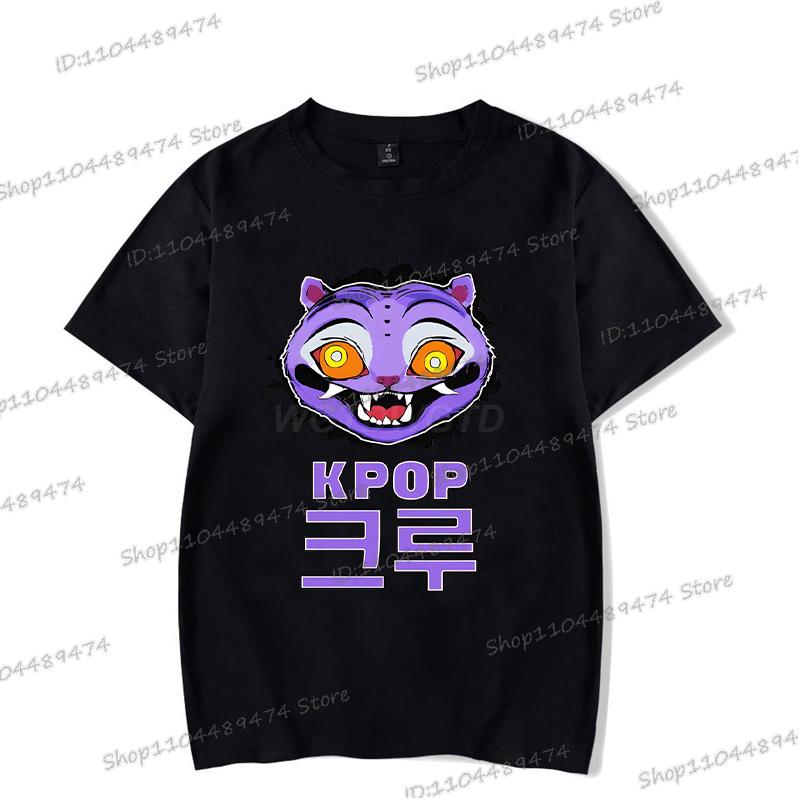 Schwarze T-Shirts KPop Dämonenjäger Streetwear Damen Herren Kurzarm Trendy Tiger und Saja Boys Koreanische Ulzzang T-Shirts Tops