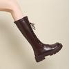 Lange Stiefel Damen 2025 Frühling und Herbst neue Modelle aber kniehohe schlankmachende lange Stiefel mit dicker Sohle zum Schnüren hohe Stiefel braune Reiterstiefel