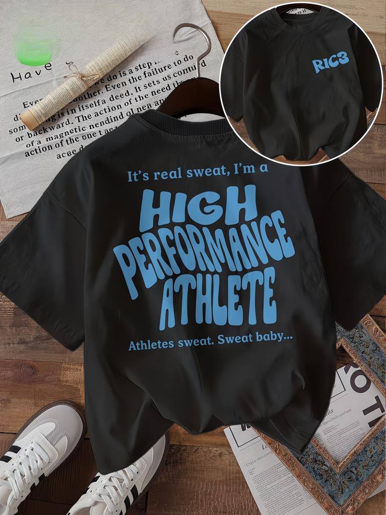 Funny High PerforUnisexce Athlete T Shirt Unisex RIC3 Letter Print Graphic Tee Summer Casual Short Sleeve Streetwear Vintage Top