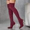 Eilyken Stretch Fabric Pointed Toe Woman Over-the-Knee Long Boots Sexy Thin High Heels Nightclub Shoes Size 35-43