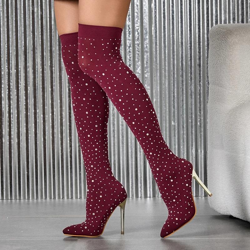 Eilyken Stretch Fabric Pointed Toe Woman Over-the-Knee Long Boots Sexy Thin High Heels Nightclub Shoes Size 35-43